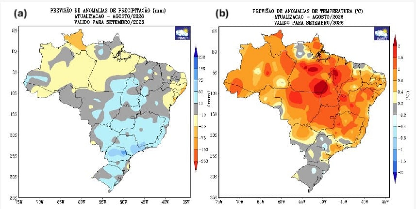 Chuva e temperatura acima da média? Inmet te mostra como será o clima em setembro