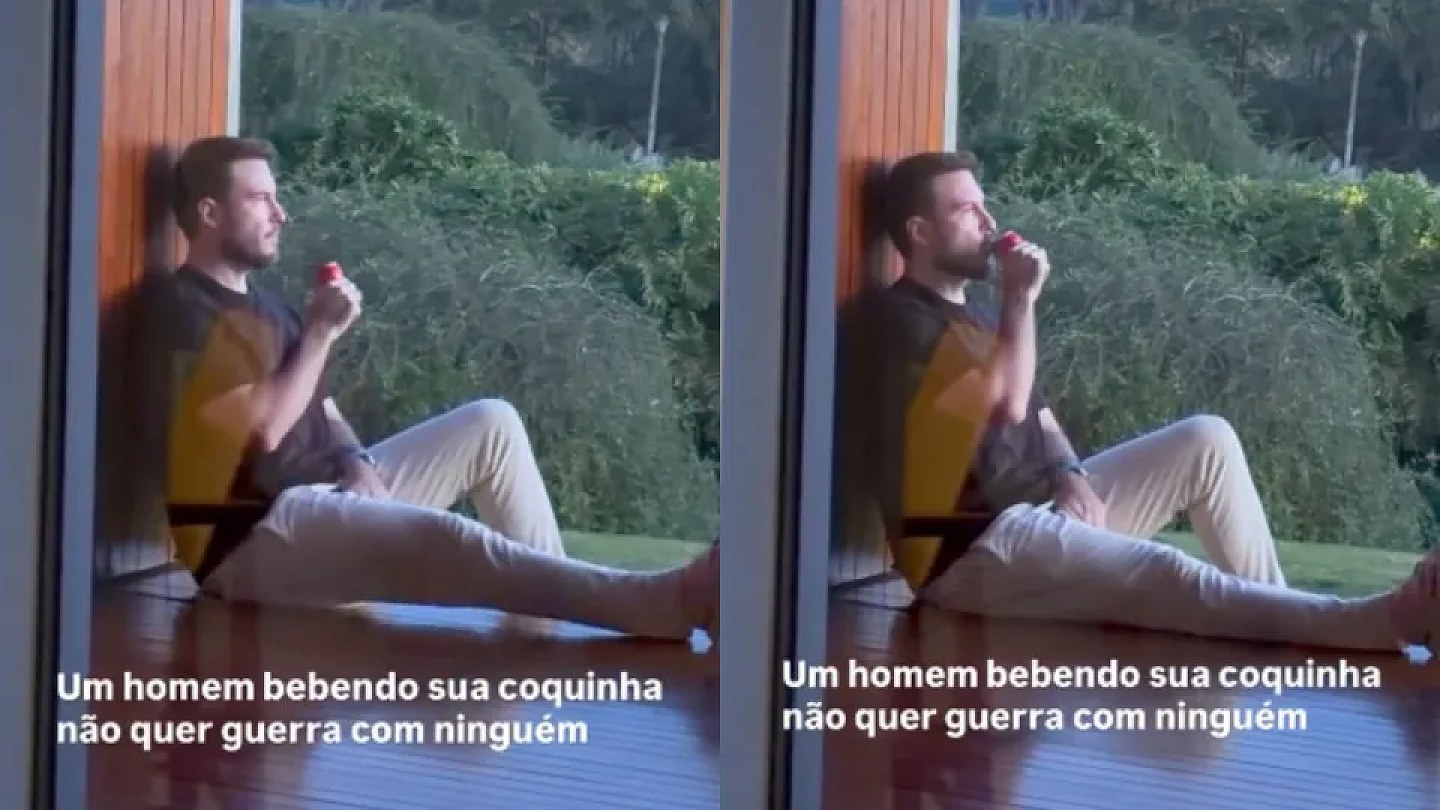 After Maíra Cardi's speech, Thiago Nigro appears drinking soda