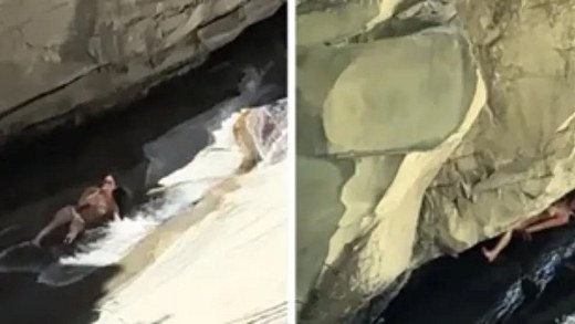 Woman loses control on natural waterslide and collides with rocks in the USA